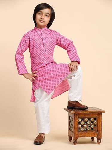 Image of Pro-Ethic Style Developer Boys Silk Floral Kurta Pajama Ethnic Wear Set | Cotton Kurta Pajam