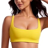 CRZ YOGA Butterluxe Square Neck Sports Bras for Women - Spaghetti Strap Yoga Wireless Low Coverage Padded Cami Crop Top High Visibility Yellow Small