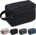 Travel Toiletry Bag for Women and Men, Water-resistant Shaving Bag for Toiletries Accessories, Foldable Storage Bags with Divider and Handle for Cosmetics Toiletries Brushes Tools, Black, 8.6L×3.1W×