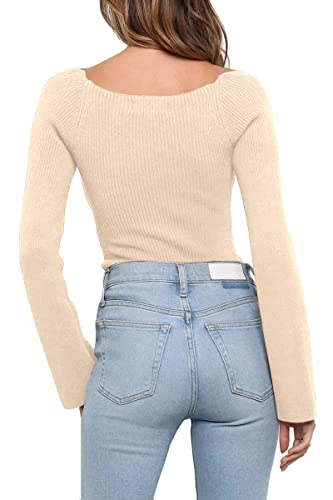 Lillusory Womens Spring Outfits Holiday Winter Clothes Sweetheart Neckline Pullover Tops Long Sleeve Fitted Shirt Sweater Apricot thumb #3
