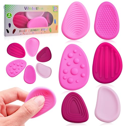 Image of Vilalatfan Fidget Toys Sensory Stones for Kids and Adults,6 PCS Texture Worry Stone for Anxiety Autism Teen Calm Down & ADHD Stress Relief,Quiet Fidgets for Classroom Small Prizes Gifts for Travel Toy