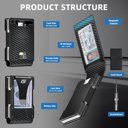 Men Wallet - Money Clip Wallet Slim For Gift Men in Front Pocket 15 Cards - Metal Credit Card Case in Magnetic Flip2