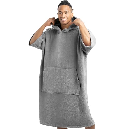 HOMELEVEL Poncho de surf unisexe - Peignoir de plage en coton avec poche et capuche - Robe sortie de bain cape pour adulte homme femme