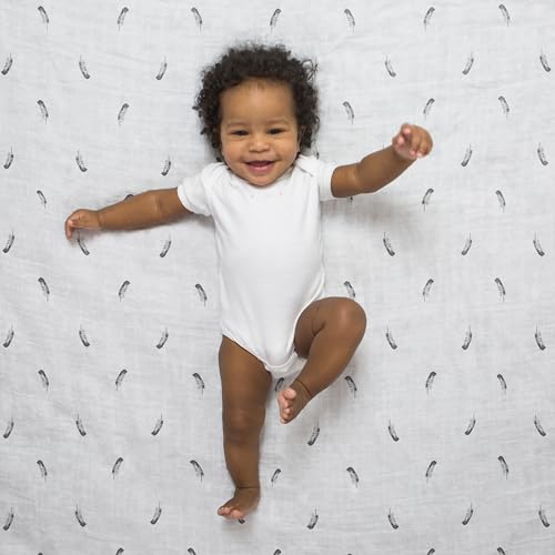 Image of Amazing Baby Muslin Swaddle Blanket, Premium Cotton, Little Feather, Gray & Soft Black