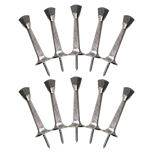 Door Stop Wall Protector with Rubber Tip, Design House Satin Nickel Solid Steel Cast Door Stoppers, 10-Pack, 181735