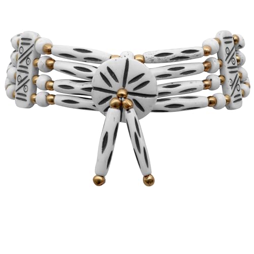 outROAR Gear American Indian Style Bone Choker Necklace, 4 Row White Speckled Traditional Hairpipe Beads, Unisex Adult