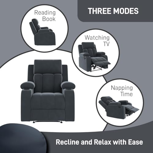 Image of Amazon Brand - Solimo Pinnacle | Single Seater Sofa Recliner | Manual Recliner (Velvet Grey)