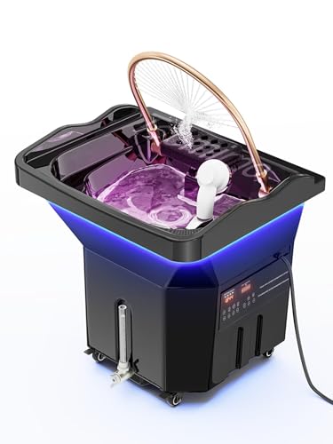 TooMiMo Japanese Head Spa Portable Waterfall Bowl Featuring Light Therapy for Parlors Salons Spas Barber Shops and Wellness Clinics (Black-02)