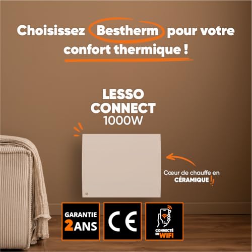 Radiateur électrique 1000W Bestherm LESSO CONNECT fixe horizontal blanc