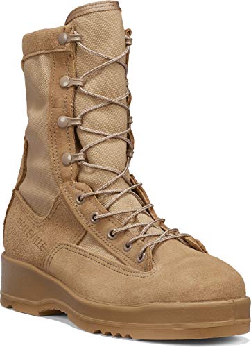 Belleville 330DES ST 8 Inch Hot Weather Steel Toe Flight Combat Boots for Men - USMC Navy Desert Tan Leather with Dri-Lex Lining and Vibram Chevron Outsole; Berry Compliant
