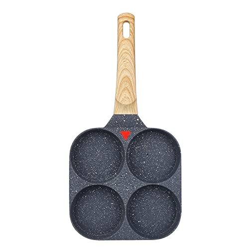 32nd 4 Hole Aluminium Non-Stick Egg Frying Pan for Gas Electric & Induction Hobs with Detachable Wooden Handle