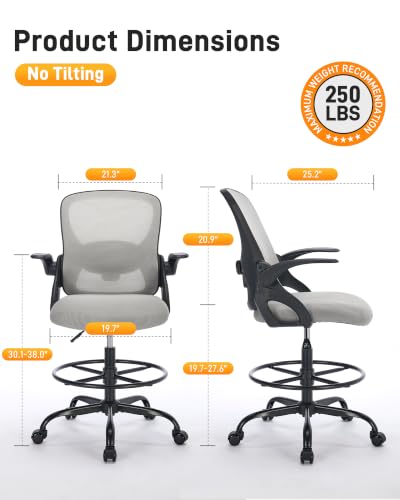 Image of LukkDys Drafting Chair with Arms, Tall Office Chair for Standing Desks