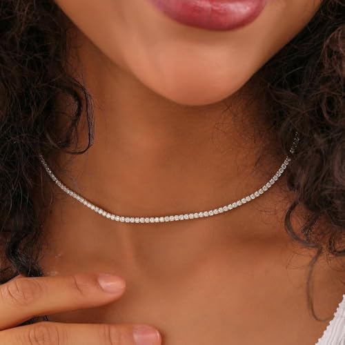 Tennis Necklace Synthetic Diamond Chain Dainty Choker Necklace for Women 14inches2
