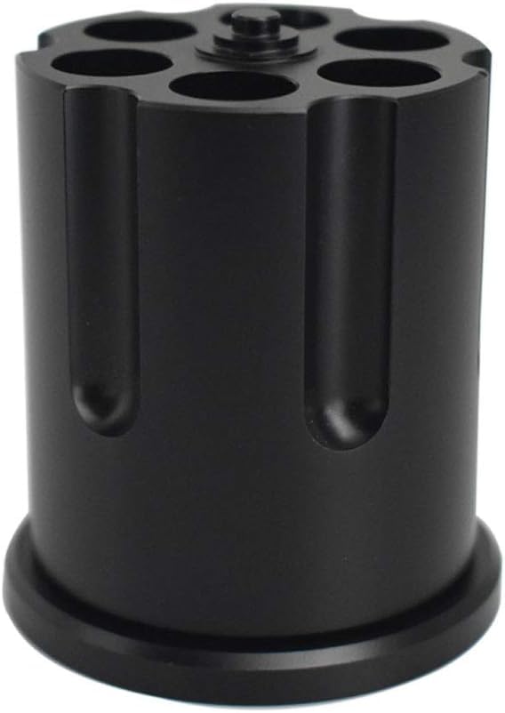 ZEIZOMZER Rotating Revolver Pen Holder, Aluminum Gun Cylinder Pencil Holders, Men Desktop Decor for Men's Birthday, Office Decoration Black
