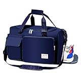Bolsa de gimnasio, bolsa de deporte con bolsillo húmedo, bolsas portátiles de noche para mujer, impermeables, ligeras, bolsas de fin de semana para mujeres, fin de semana, vacaciones, azul marino,