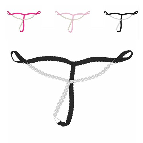 FasiCat Women's Womens Pearl Thongs G-strings Lace Underwear Panties for Women Free Size Black