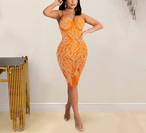 Womens Sexy Sparkly Rhinestones Dress + Tassels Skirts Halter Neck Backless Spaghetti Straps Hot Drilling Process Party Club See Through Party Club Night Dress Bodycon Clubwear White #TOP1