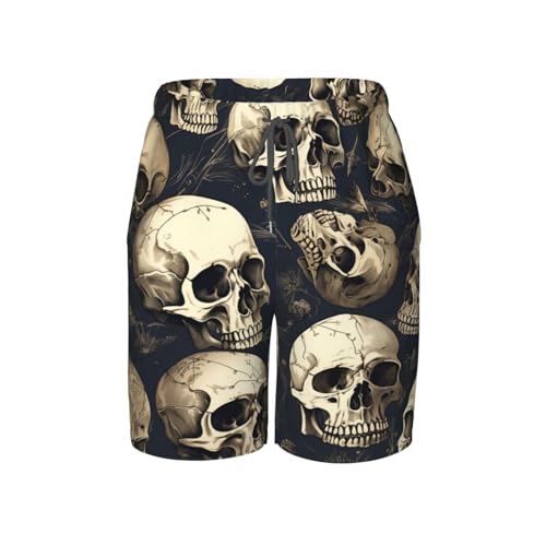 Boys Beach Board Shorts Swim Trunks Quick Dry Swimwear Kids Youth, Skull Gothic Bones