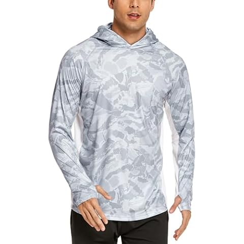 COOrun Men's Hooded Sun Shirts with Mask Fishing Shirts for Men Long Sleeve UPF 50 Rash Guards Cooling Hoodies Hiking Shirts Grey Cover