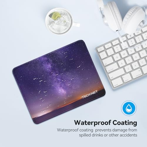 Image of TECKNET Mouse Pad with Anti-fray Stitching, Waterproof Surface & Non-Slip Rubber Base with Stitched Edges Gaming Mouse Mat for Laptop,Compatible with Laser and Optical Mice- Dark Purple Galaxy