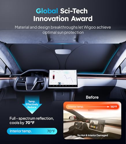 Image of 2026 Upgraded Accessories Tesla Model S Windshield Sunshade [Ice Shield Tech Fabric, 100% Sun Blockage], Foldable Heat Insulation Sunshade with Storage Bag, for Tesla Model S 2016~2026, Silver Coating