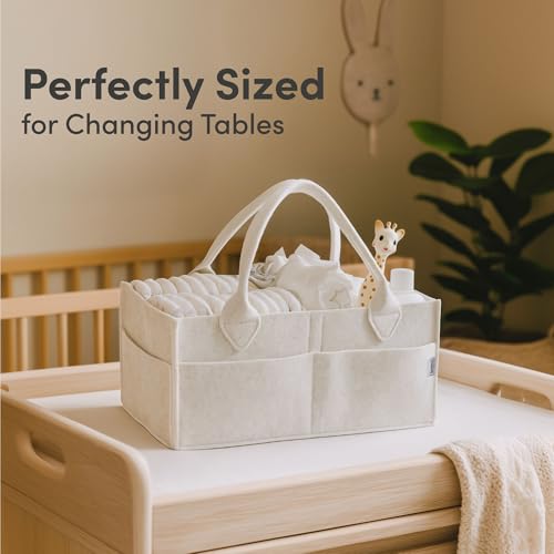Image of PUTSKA Baby Diaper Caddy Organizer - Nursery Storage Basket for Diaper Station, Baby Basket Shower List and Registry Gift Must-Haves, Newborn Essentials, Nursery Decor for Boy or Girl - White, Large