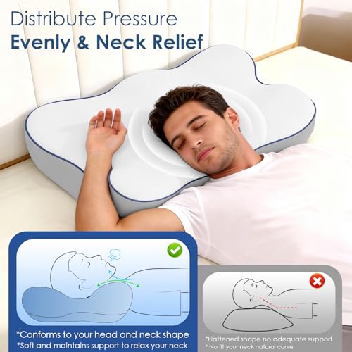 Image of Ultra Cooling Cervical Pillow for Neck Pain Relief, Patented Ergonomic Memory Foam Neck Pillow with 3X Breathable Pillowcase, Dual-Height Orthopedic Pillow for Side, Back & Stomach Sleepers (Large)