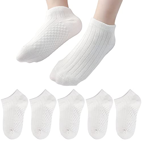 Looching 5 Pack Baby Girls Boys Mesh Thin Socks Cotton Low Cut Kids Toddler No Show Ankle Socks 1-12T Soft White/Multicolor