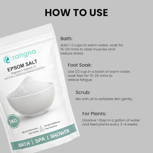 Image of Epsom Bath Salt Crystal and Bath | For refreshing bath soak, relieves aches & pain - 1KG