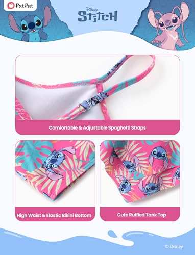 Image of Disney Frozen Elsa Stitch Moana Toddler Girls Two Pieces Ruffle Strap Bikini Top and Bottom Set Beach Swimsuit