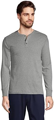 Lands' End Mens Rib Knit Sleep Henley Pewter Heather Regular Large