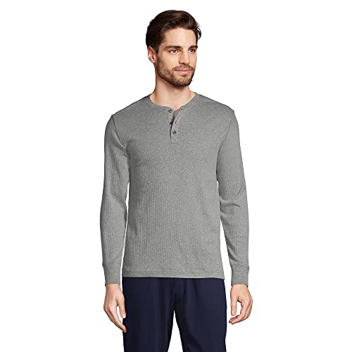 Lands' End Mens Rib Knit Sleep Henley Pewter Heather Regular Large #TOP14