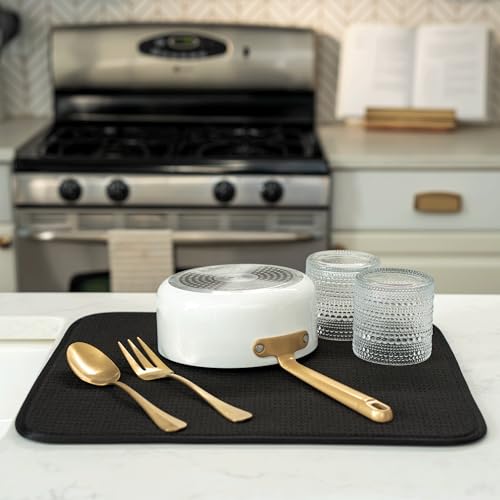 Image of S&T INC. Dish Drying Mat, 16 inch x 18 inch, Absorbent Microfiber Kitchen Counter Mat, Dish Drying Pad for Dishes, Utensils, Pots and Pans, Large, Black