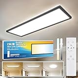L5L3D LED Deckenleuchte mit Fernbedienung, 58x20x2.8CM CCT 2700K/4000K/6500K IP44 22W 2900LM Deckenlampe Küchelampe mit Backlight-Effekt für Badezimmer Schlafzimmer Keller Wohnzimmer, Schwarz
