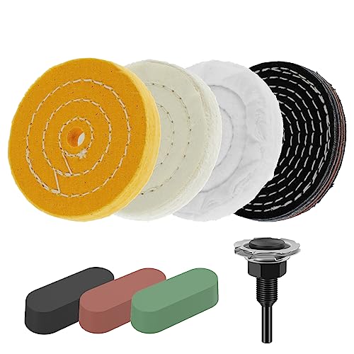 8 Pcs 4 Inches Buffing Polishing Wheel Kit, Reusable Polishing Compound Kit with Shank Soft Polishing Pads Sturdy Metal Jewelry Glass Polishing Wheel Set for Polishing Waxing Wood Plastic Ceramic
