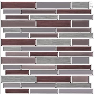 AdoDecor 10-Sheet Peel and Stick Tile Backsplash,12"x12" Premium Wall Sticker Stick on Kitchen Backsplash Peel and Stick Tile. (Brick)