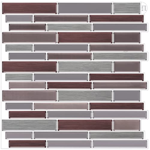 AdoDecor Peel and Stick Backsplash for Kitchen,Thicker Design Premium Feather Peel and Stick Backsplash, Seamless Backsplash Tile for Bathroom,12"x 12"(10-Sheet). (Brick)
