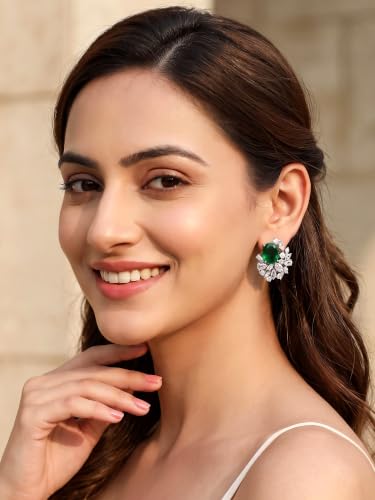 Image of Karatcart Women Green American Diamond Stud Earrings