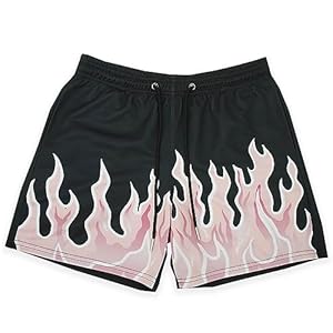 BOOMLEMON Men’s Basketball Shorts Casual Workout Athletic Shorts Mesh Flame Graphic Print Running Short Pants
