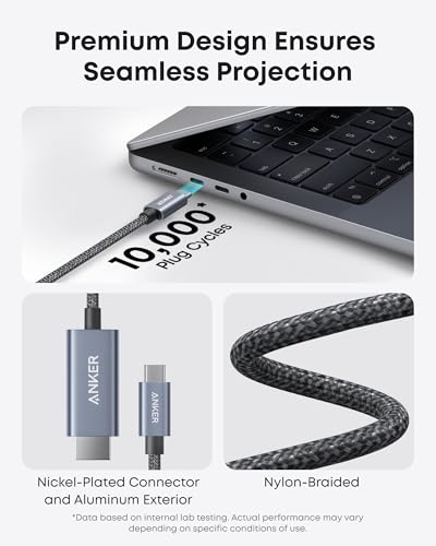 Anker HDMI Cable, 4K@60Hz Ultra-Fast Nylon-Braided USB C to HDMI Cord with Advanced Shielding, Thunderbolt 5/4/3, For MacBook, iPad, iPhone,HD TV, and More (6 FT)