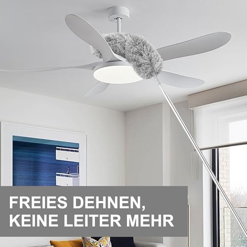 YC Kitchen Staubwedel Teleskop, Ausziehbar bis 250 cm, Abnehmbarer Mikrofaserbezug, Griff aus Edelstahl, Effektive Staubaufnahme, Ideal für Dach, Autos und Haus, Grau