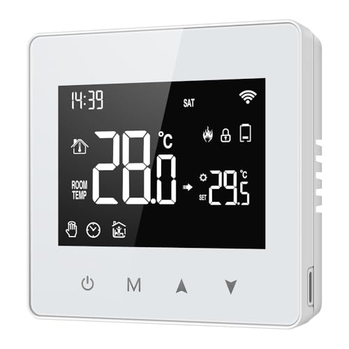 Thermostat Connecté WiFi,Thermostat Chaudiere Gaz a Pile Ou USB,Chaudière Gaz,Compatible avec Alexa et Google Home,Voix et Télécommande,Thermostats D'ambiance Programmable (Blanc)
