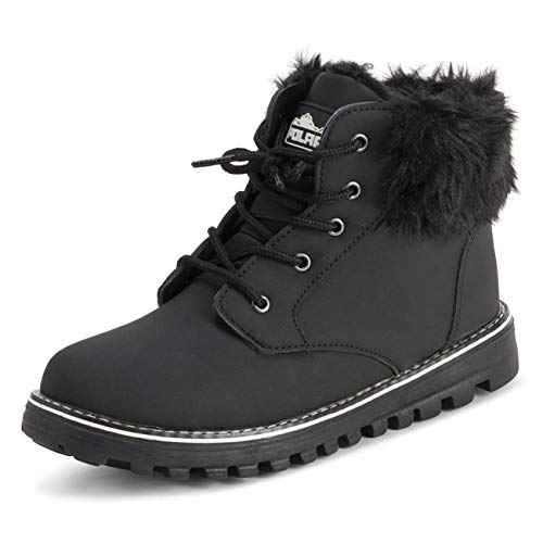 Polar Mujer Espuma De Memoria Motorista Cardy Cuff Botas De Nieve Piel Sintética Forrada Welted Caucho Suela Exterior Térmica Zapatos - Negro - UK7/EU40 - YC0651