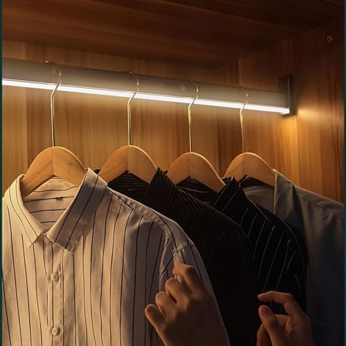 Heavy Duty Closet Rod with LED Lighting, Adjustable 50-130cm, 75kg Load Capacity, Metal Wardrobe Rail, Built-in Lithium Battery, Ideal Coat Hanger for Organizing Clothes