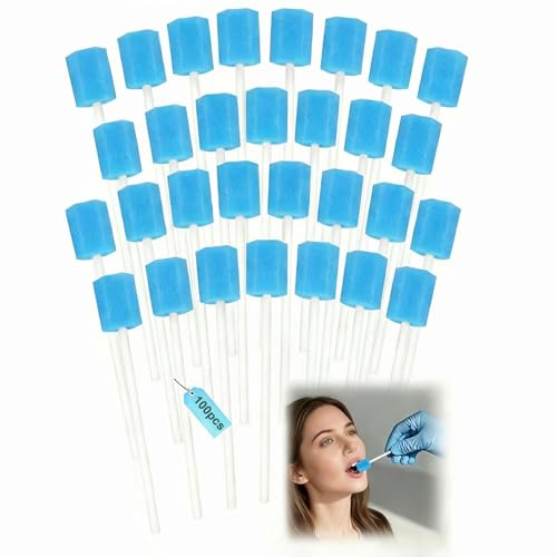 100 Pcs Mouth Sponges on Stick for Elderly Mouth Swabs for End of Life Care Clean and Keep Mouth Moistened (Blue)