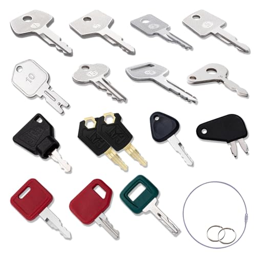 Image of Multi Type Heavy Equipment Master Keys, 16 Contractor Excavator Dozer Skid Steer Loader Forklift Roller Operators Keys Fit Case JCB Kubota KOM Volvo CAT JLG Hyster Hitachi John Deere JD