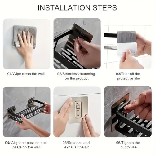 Image of VHKD 2pcs Bathroom Organiser Without Drill Aluminium Self Adhesive Bathroom Shelf for Wall Organizer Mounted Shelves Rack Holder Stand Accessories Organiser Without Drill (Design 1)