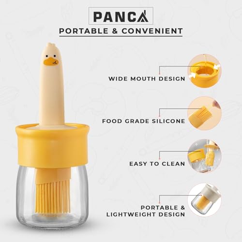 Image of PANCA Oil Dispenser Bottle With Silicone Brush 200ML - Leakproof Transparent Jar for Cooking, Baking, BBQ | Versatile Container With Brush (Yellow)