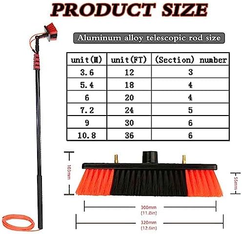 Window Cleaning Pole 13 36ft Extendable Window Cleaning Kit Window Cleaning Pole Steel Buckle Fixing,with 20m Water Supply Hose 30cm Water Hole Large Brush Head Roof Cleaning Tools
