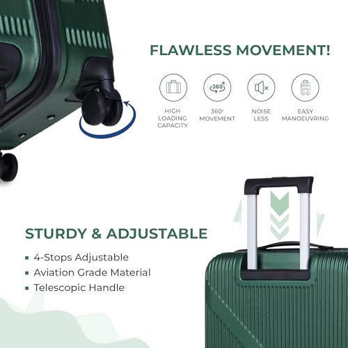Image of ACEPACK Brampton 56 cms Dark Green Hard Sided Cabin Size Luggage Trolley Bag for Travel Suitcase with 8 Spinner Wheels for Men and Women,